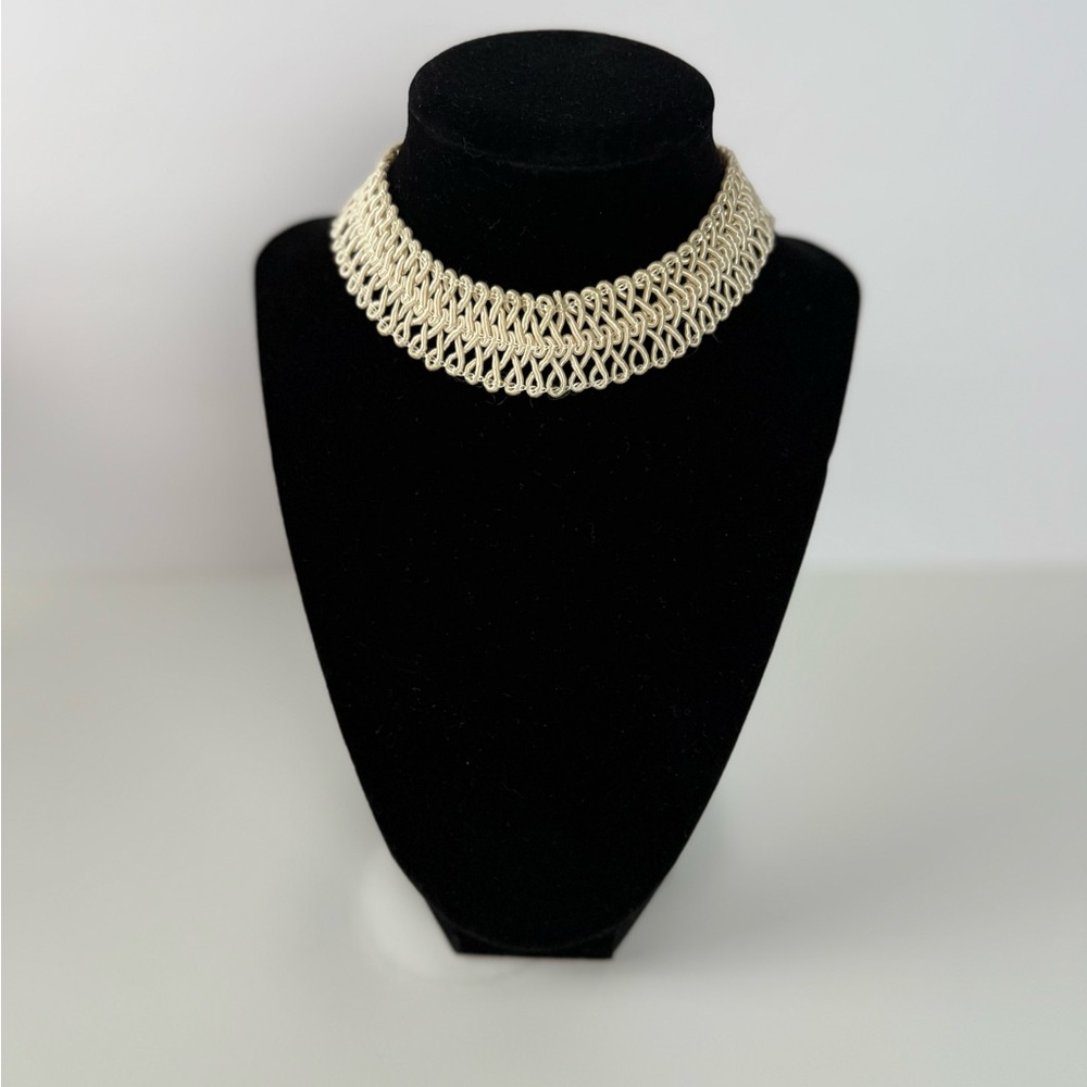 Vintage Gold Tone Woven Choker Necklace Adjustable Statement Collar
